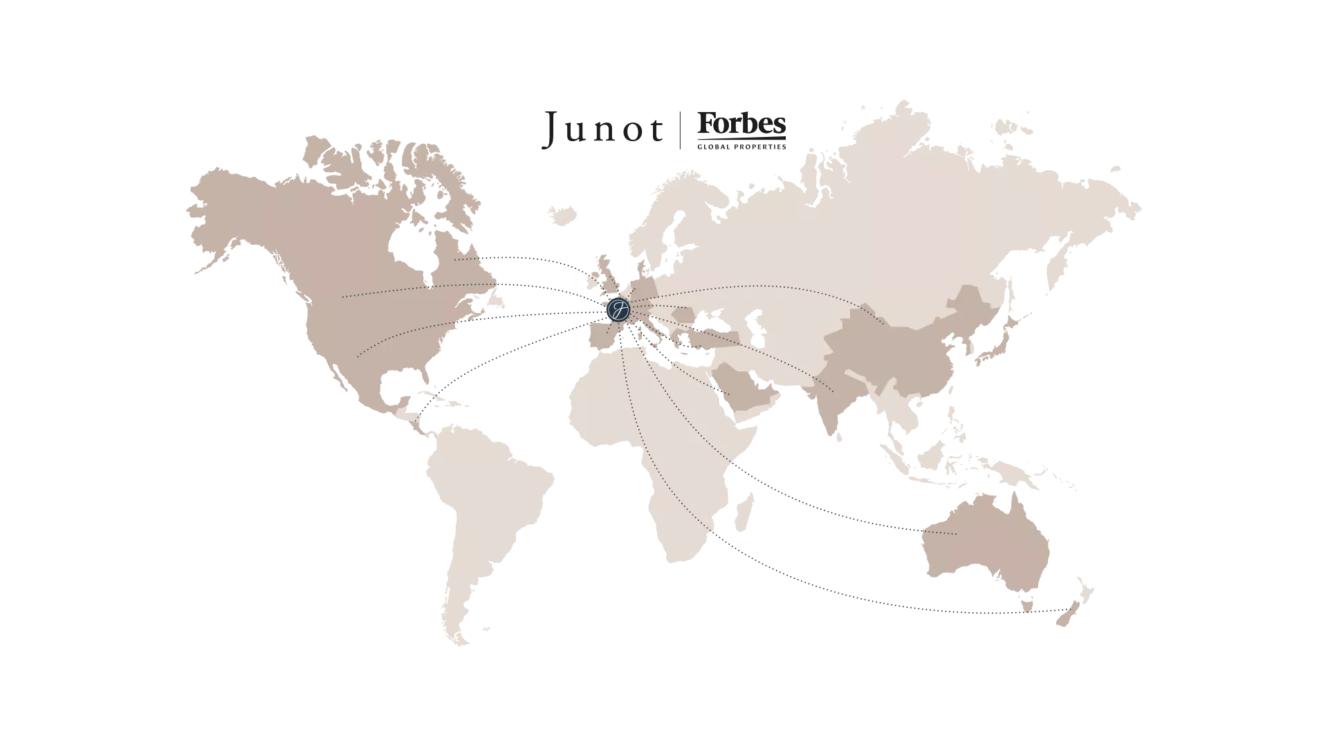 Carte du monde avec les épingles où nous avons des agences immobilières de luxe dans le monde