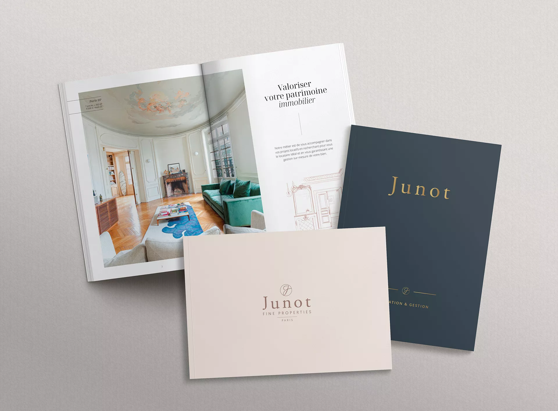 Brochures produced by the Junot communications team to sell a property