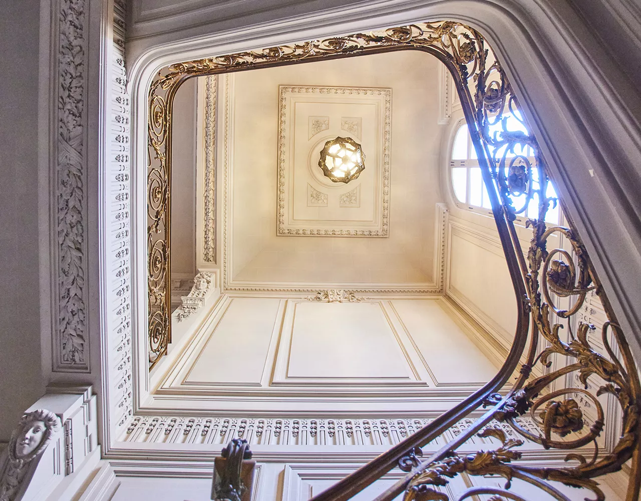 Luxury stairwell of a Haussmannian building in Paris