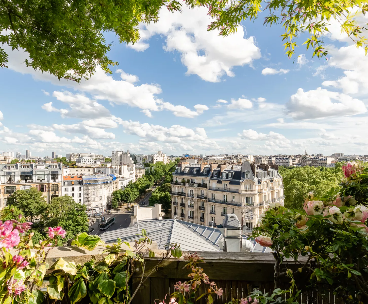 View of the rooftops of Paris from a luxury terrace in Paris